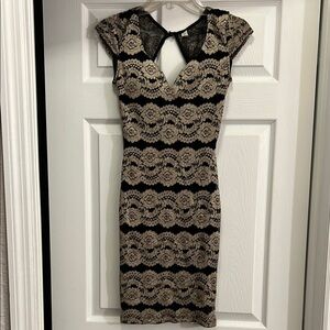 Elegant Black and Cream Lace Dress